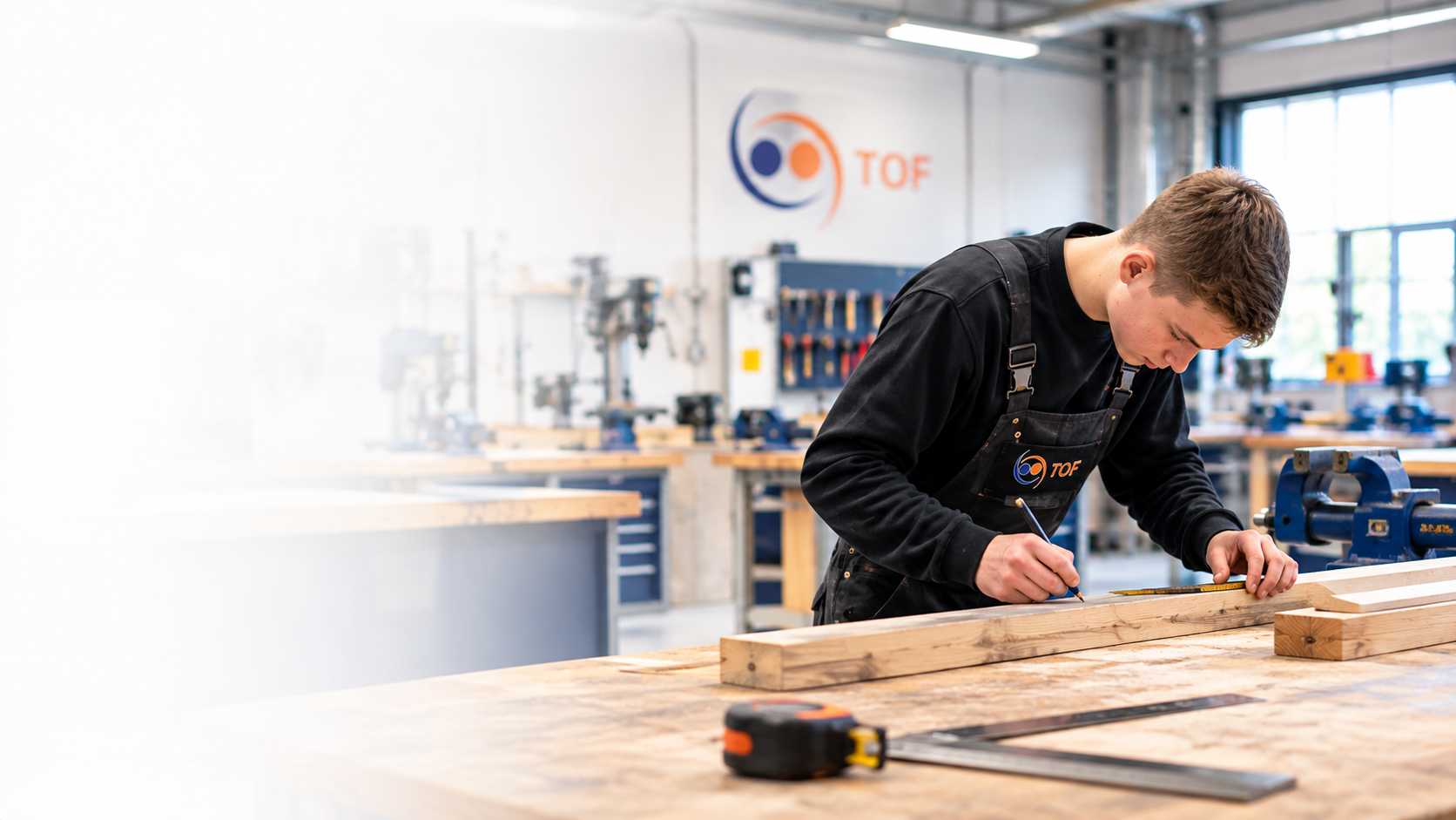 Leerling aan het werk in de technische werkplaats van TOF